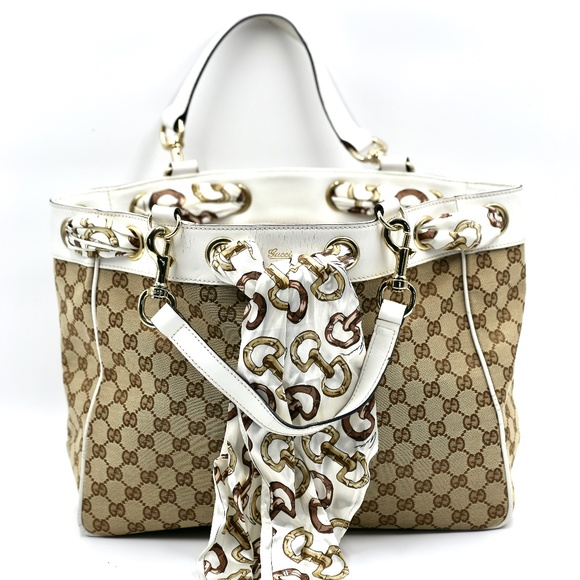 Gucci Monogram White and Gold Scarf Bag - Picture 1 of 11